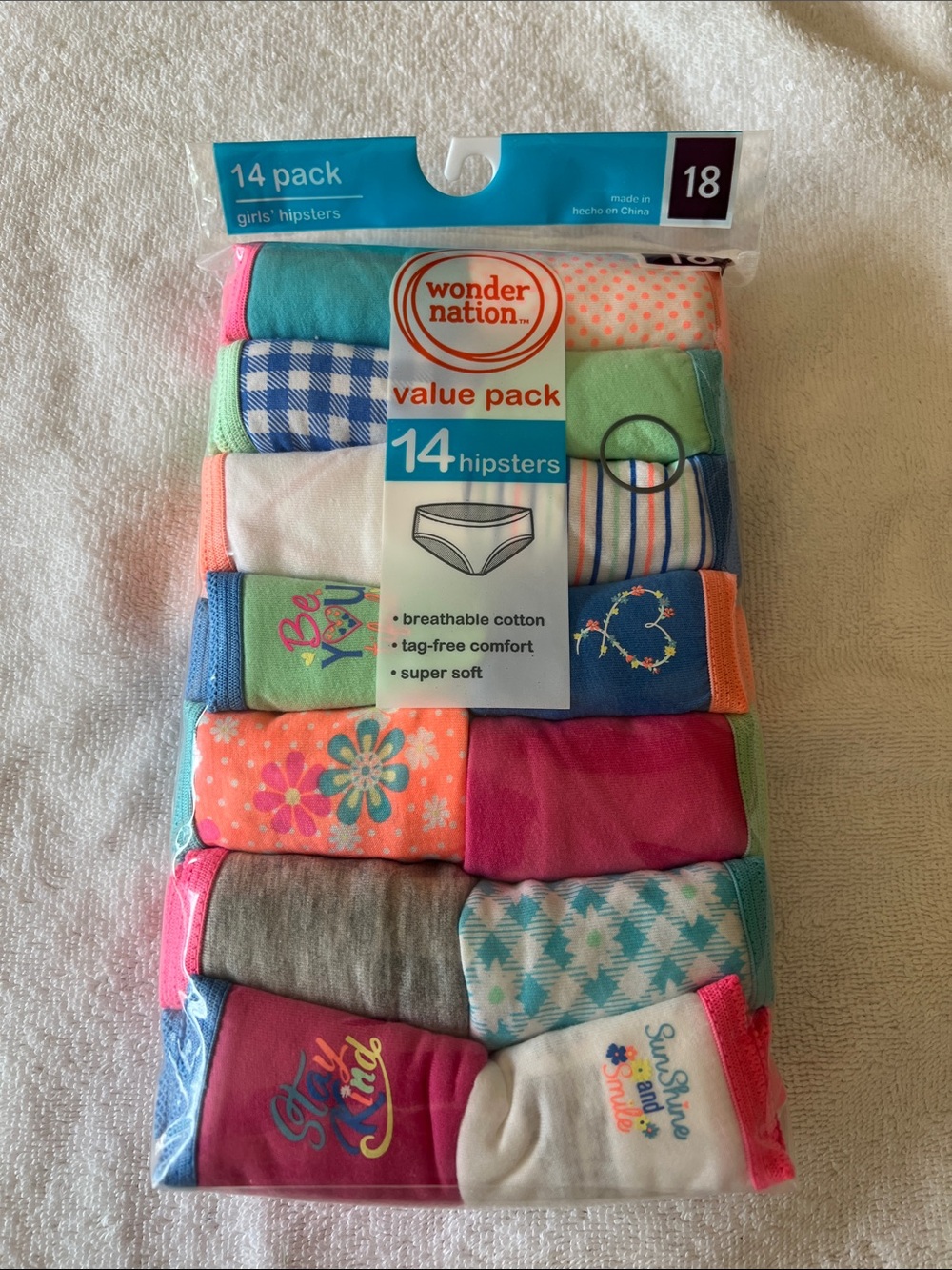 Wonder Nation Girls' 14-Pack Hipsters - Multicolor NEW!!